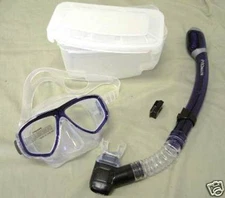 NEW Scuba Diving Silicone Mask, Box & Dry Snorkel -Blue