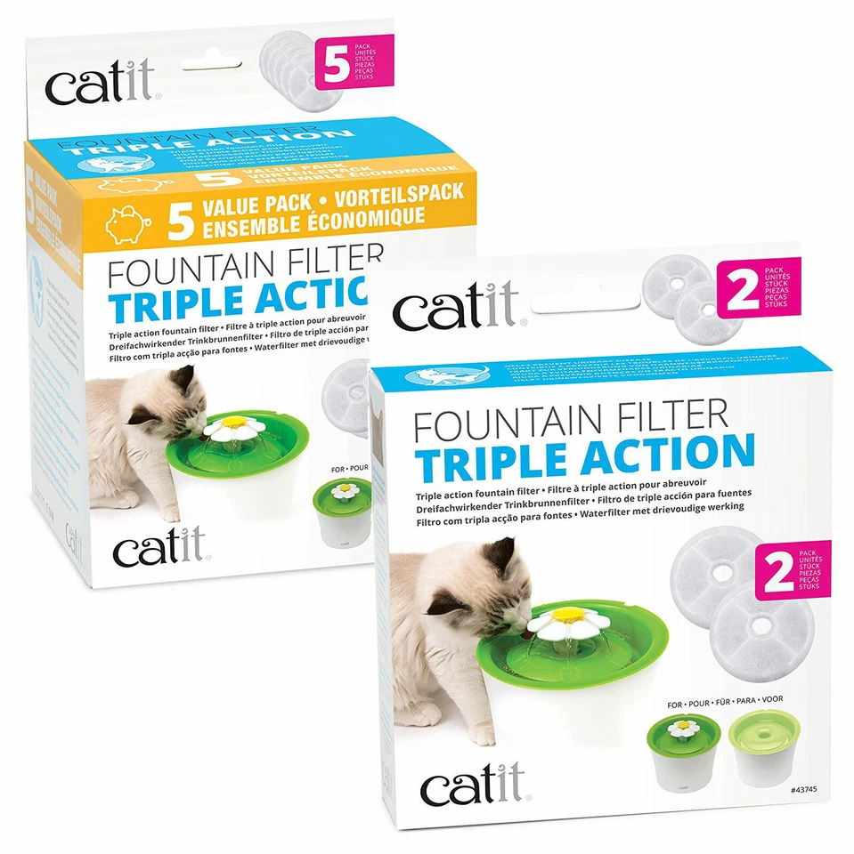 Catit Flower Fountain Cartridges 3 or 5 pack Triple Action Filter Packs