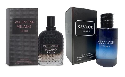 (Pack Of 2) Savage EDP 3.4 fl.oz + Valentine Milano EDT For Men's 3.4 fl.oz