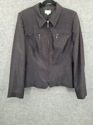 Neiman Marcus Blazer Jacket Womens 14 Full Zip Lined Pockets Black  Lightweight