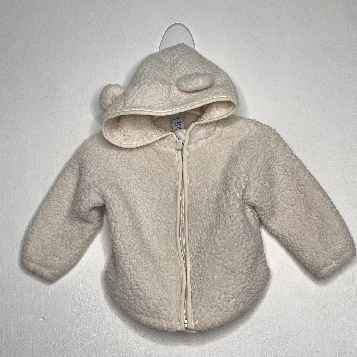 Old Navy Sherpa Hoodie Baby Size 6-12 M Ivory Full Zip Bears Ears Sweater |  eBay