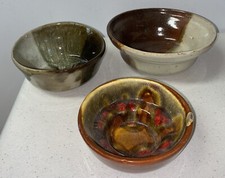 Set-3 Heavy Vintage Studio Pottery Stoneware Bowls 2 Signed 1 Marked USA VFL2A