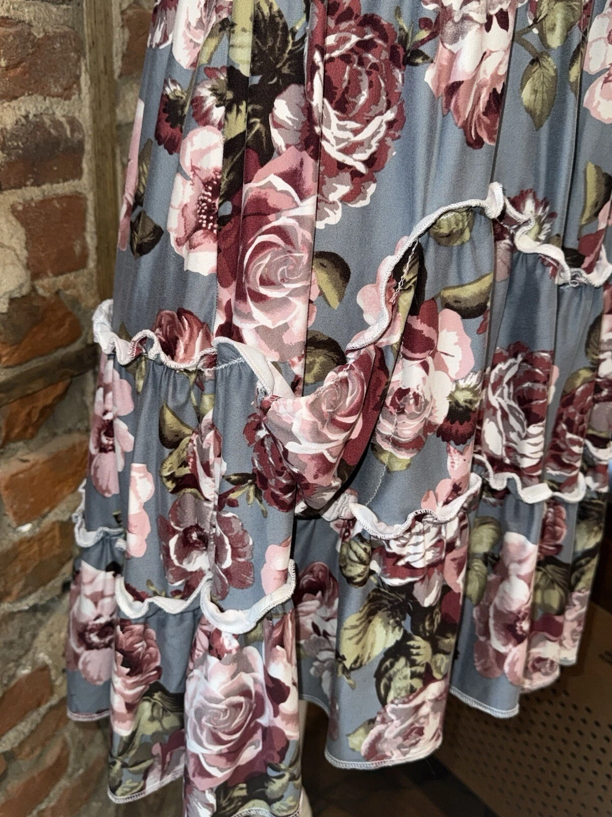 VETEMENTS Abito Farmho Frocks XS a strati con volant casetta grigio rosa