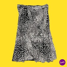 WAREHOUSE Women's Flounced Belted Skirt, Animal Print, Black  White, UK 18