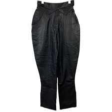 Vintage Frank Lauren's Paris Black Real Leather Glam Rock Trousers Pants XS Sm