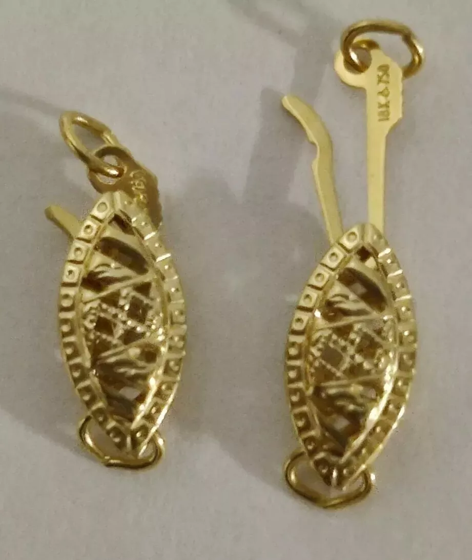 2 Solid 18K Yellow Gold 5.3x11.10mm Filigree Pearl Fish Hook Clasp Single Strand