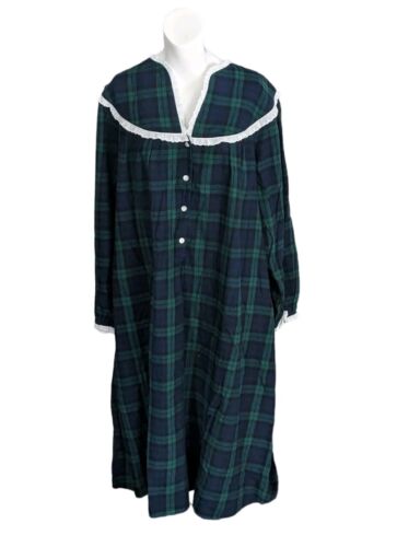 Nwt LANZ OF SALZBURG TARTAN PLAID COLLARED Long FLANNEL Nightgown  XL - Afbeelding 1 van 9