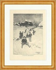 Sullo scivolo Hans Bachmann bambini slitta invernale neve incisione su legno A 1847