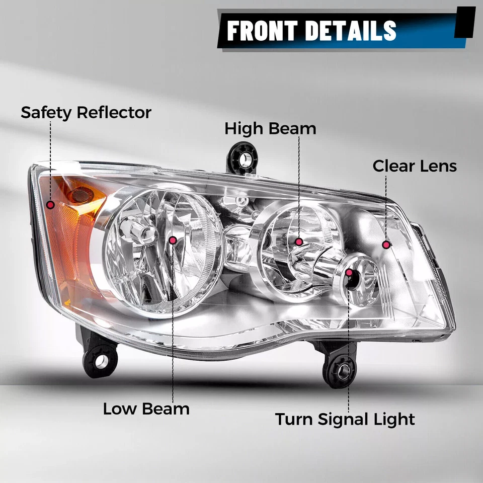 2Pcs Headlight For 2008-2016 Chrysler Town&Country 2011-2020 Dodge Grand Caravan - Image 4 of 4