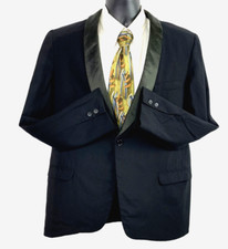 Vintage 50s Black Tuxedo Style Sports Coat Jacket Blazer Mens 42R Large