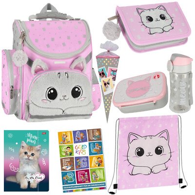 Schulranzen für Jungen und Mädchen, 8er-Set - Schul-Rucksack - Katze Motiv
