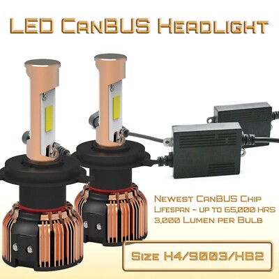 Dual Beam H4/9003 LED Head Light Kit - 6000Lm CanBus System No Error Message