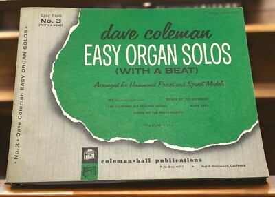 Dave Coleman Easy Organ Solos Book With A Beat #3 Hammond Preset & Spinet Models