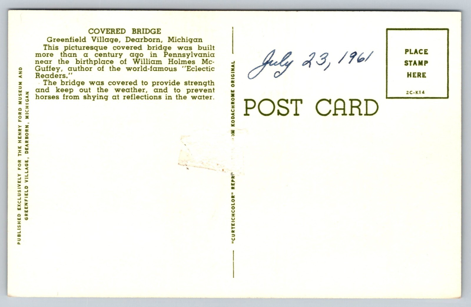 Postcard Covered Bridge Greenfield Village Dearborn Michigan eBay