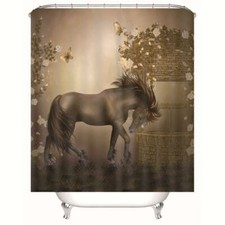 Horse Degree Grade Fur 3D Shower Curtain Waterproof Fabric Bathroom Decoration