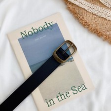 Women Simple Retro Bronze Color Buckle Black Synthetic Leather Casual Pants Belt