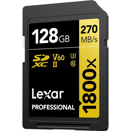 SD Card Lexar Professional 1800x 128GB SDXC UHS-II V60 U3 270MB/s DSLR Cameras - Picture 5 of 5