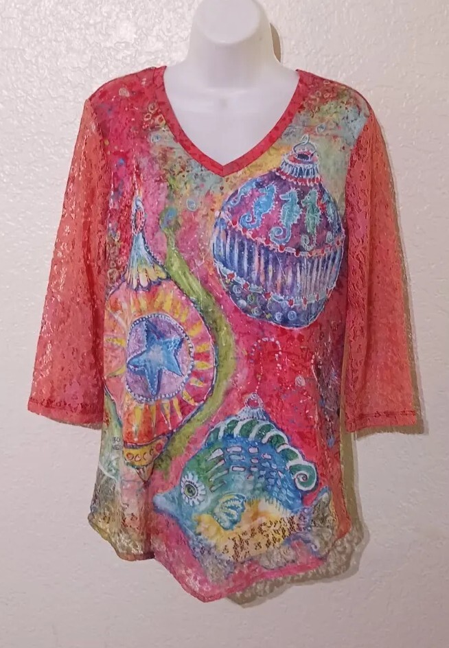 LEOMA LOVEGROVE*Orange Blue Seashore Theme Ornaments*SIZE M*LNC*Peach