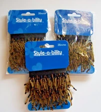 STYLE-A-BILITY 36"  AMBER & BLACK BEADED FRINGE NEW 1.25" INCL BLACK RIBBON