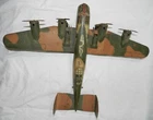 Vintage Marx Tin Litho Wind-up 4 prop Camouflaged Bomber Airplane