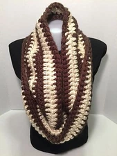 New Handmade Soft & Warm Crochet Brown & Beige Infinity Scarf