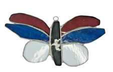 Vintage Handmade Stained Glass Butterfly Suncatcher