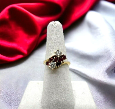 14K Solid Gold Diamond & Garnet 1/2 CT Ring Size 6.75 SALE SAVE 1100 #R921
