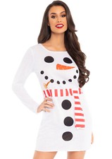 Leg Avenue Snowman Long Sleeve T-Shirt Dress, White, X-Large