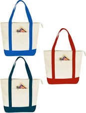 Reusable Cotton CANVAS Zippered Shopping Tote Grocery Beach Boat Bag All Purpose