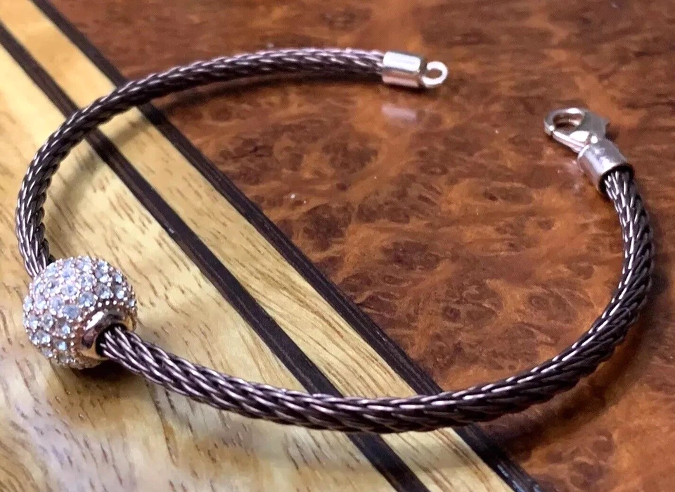 Nuevo de Lote Antiguo KOHL'S Acero Inoxidable Cadena de Alambre Cristal Circonita Pavimentada Piedra Bola Brazalete Foto 4 de 4