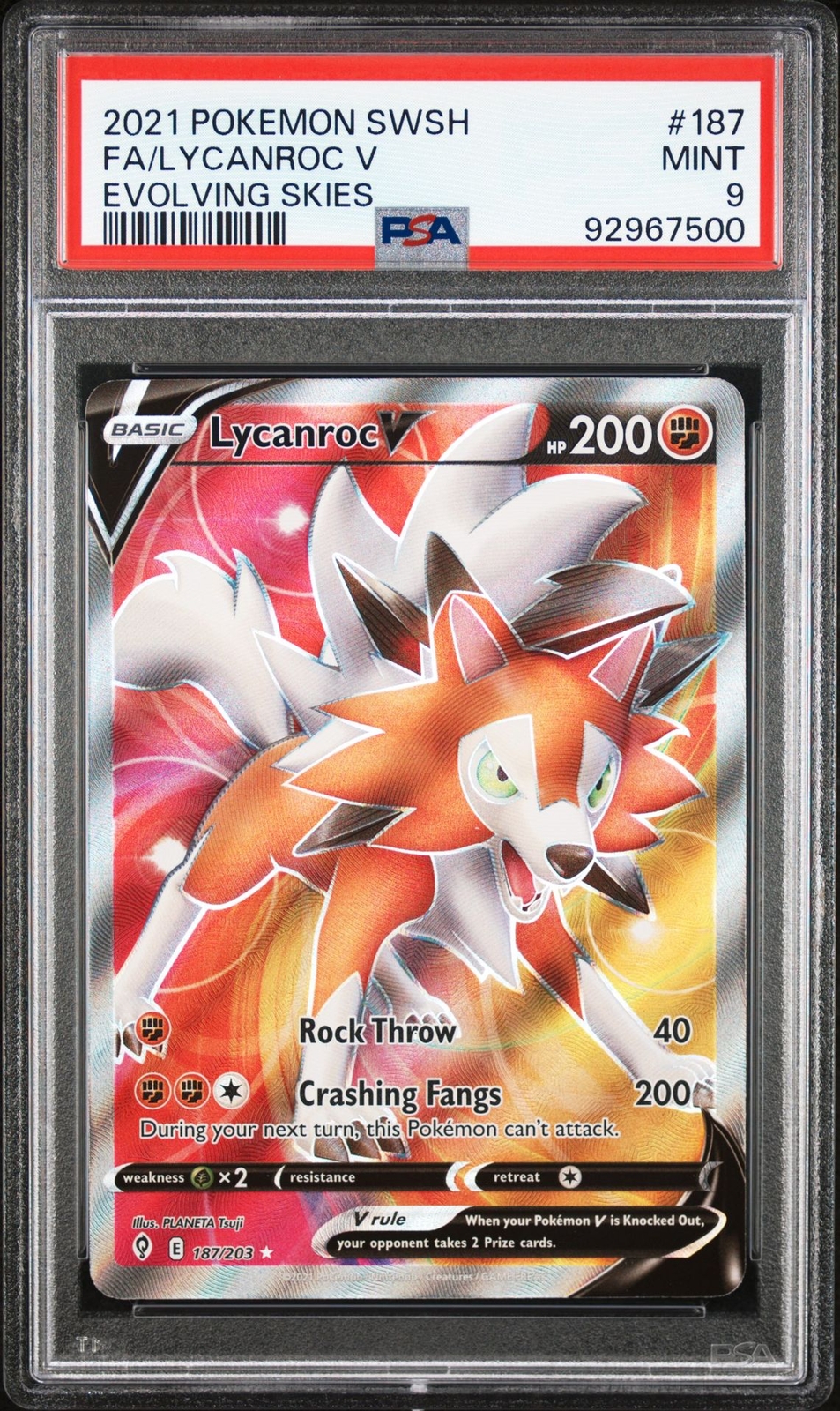 PSA 9 - Pokemon Card - Evolving Skies 187/203 - LYCANROC V (holo-foil) - MINT