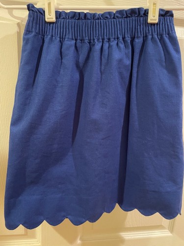 J. Crew Scalloped Sidewalk Skirt Blue Linen Cotton Blend Lined Women”s Sz 4
