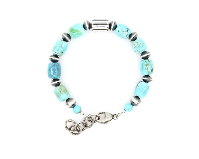 Rustic Artisan Blue Turquoise Bracelet in Sterling Silver with Lobster Clasp