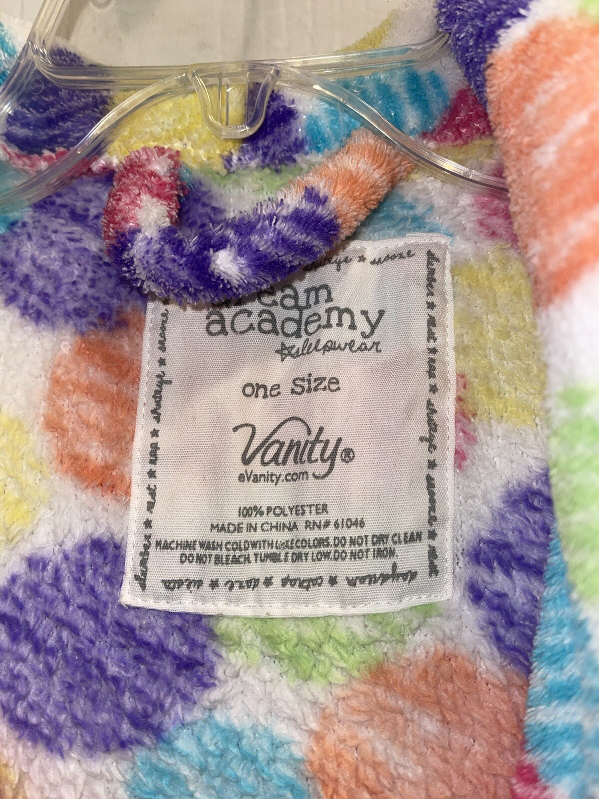 Bath Robe Vanity Dream Academy Sleepwear Hooded Belted One Size Polka Dot