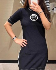 Chanel knitted above knee Dress fits M/L Pointelle Cotton Polyester