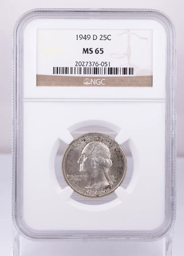 Certified 1949-D Silver Washington Quarter NGC MS65 25c