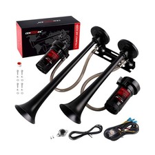 Dual 2-Trumpet Metal Air Horn for truck Kit with 2 air Compressors,12V150dB U...