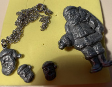 Little Girls Lot of Jewelry Earrings,,Pin, Pendant Santa Claus Silver Tone Pin