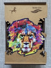 PUZZLE WAY Wooden Figured NOBLE LION Artist Jigsaw 123 Pieces 8x8โ Made in USA