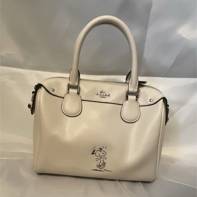 Coach Peanuts Snoopy Ivory Satchel Top Handle Bag w/ Zip 