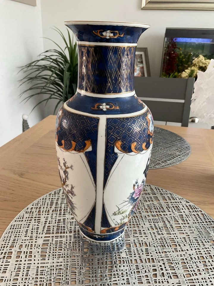Vintage Chinese Porcelain Vase Mark On Base Blue and White Hand Painted  13” H - Image 2 of 3
