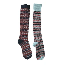 Vtg New 2 Pair Retro Knee Socks Fair Isle Nordic Women Lot NOS Two Feet Ahead