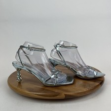 New Womens Badgley Mischka Callie Beaded Heeled Silver Metallic Sandals Size 8 M