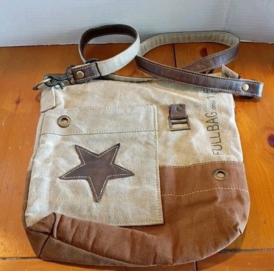 Myra Bag Crossbody Leather Star Canvas Shoulder Strap Bag Purse Read Desc.