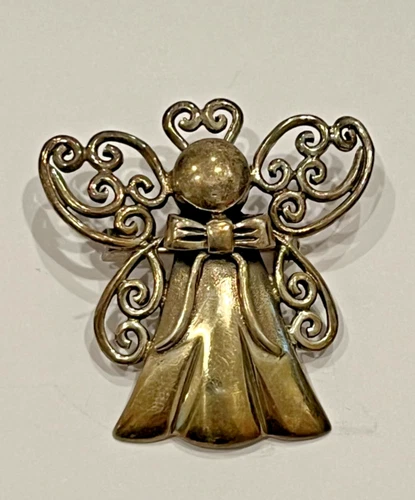 Vintage 925 Sterling Silver Angel with Heart Halo Pin, Brooch, Pendant