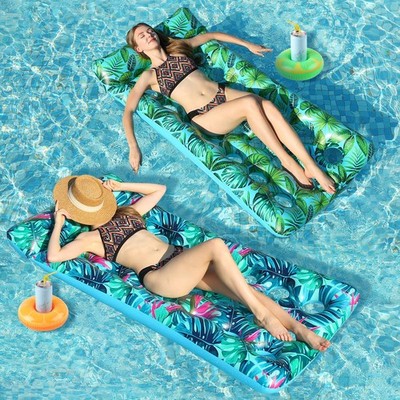 2 Pack Inflatable Pool Floats Adult Heavy Duty Pool Lounger Float Pool Rafts wit