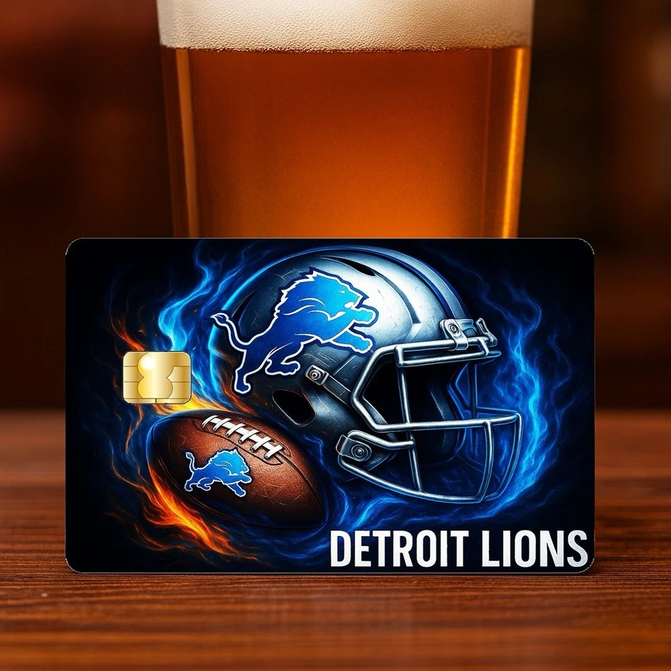 Calcomanía de vinilo de fútbol americano NFL de los Detroit Lions para tarjeta de débito de crédito Foto 2 de 4