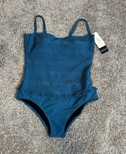 Profile by Gottex Teal Green Bandeau One Piece Swimsuit 14 NEW Ruffle Shirred