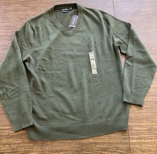 NEW Nautica Pima Cotton Blend V-Neck Sweater LARGE Moss Heather Green NWT 50