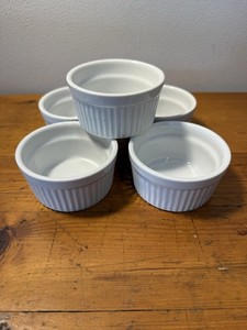Vintage PIER 1 White Ribbed Ramekins Dipping Bowls Stackable Porcelain Set of 5